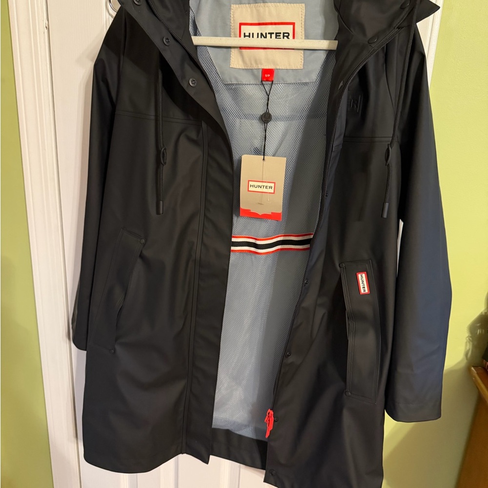 Hunter Black Rain Jacket with Hood and Branded Tag